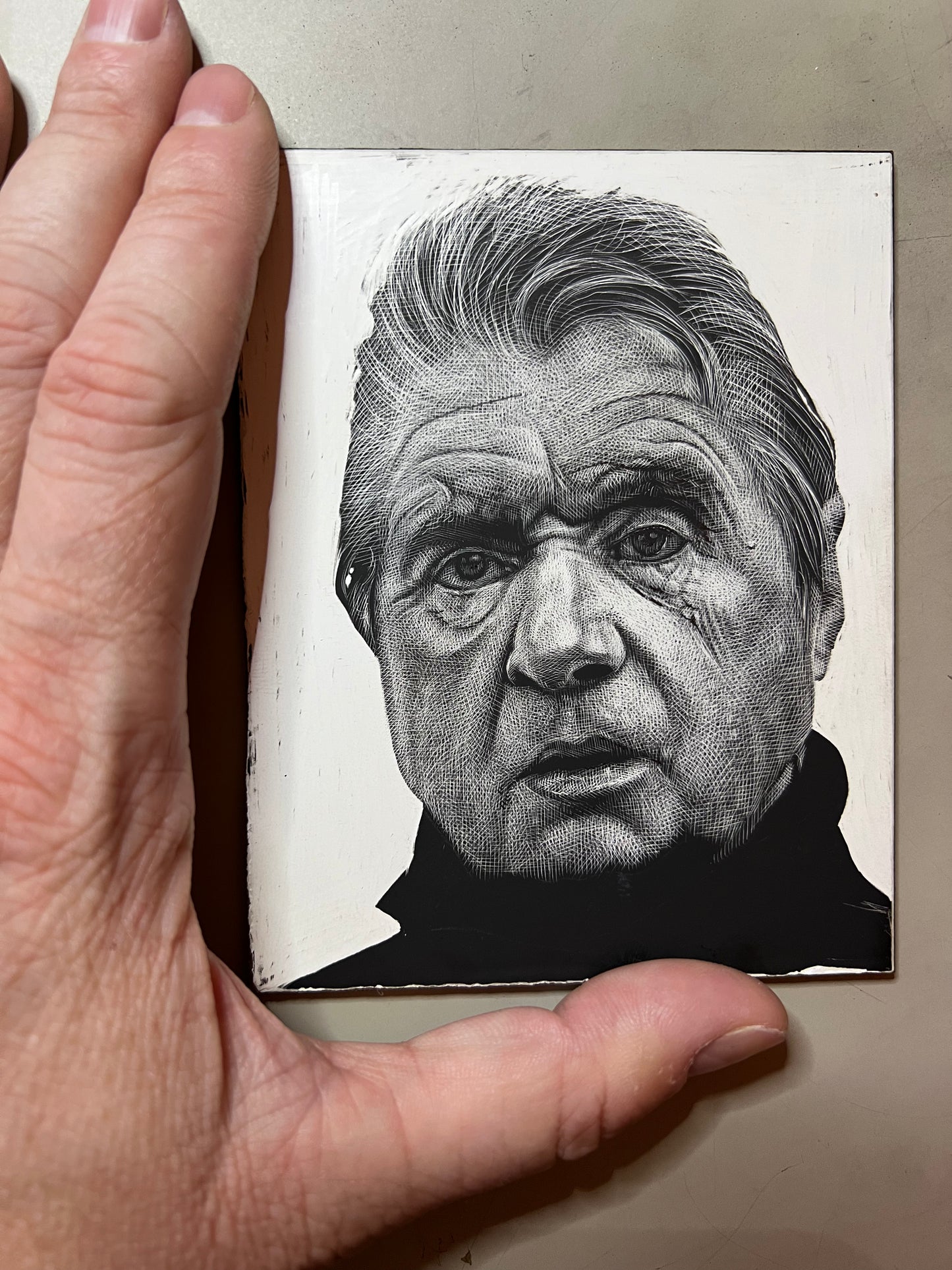 'Bacon' Original scratchboard drawing 4x5"