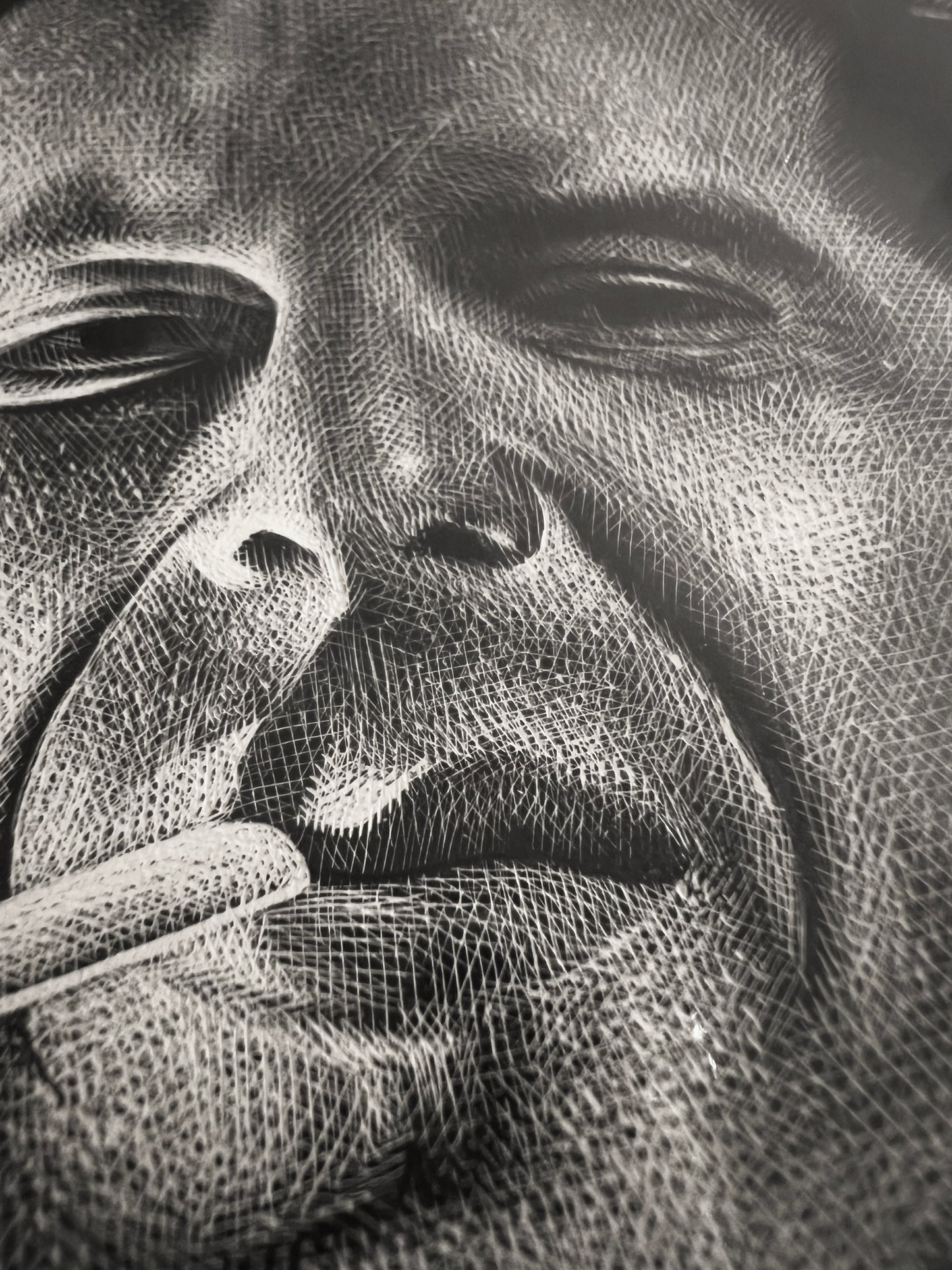 'McClane' scratchboard original drawing 4x5"