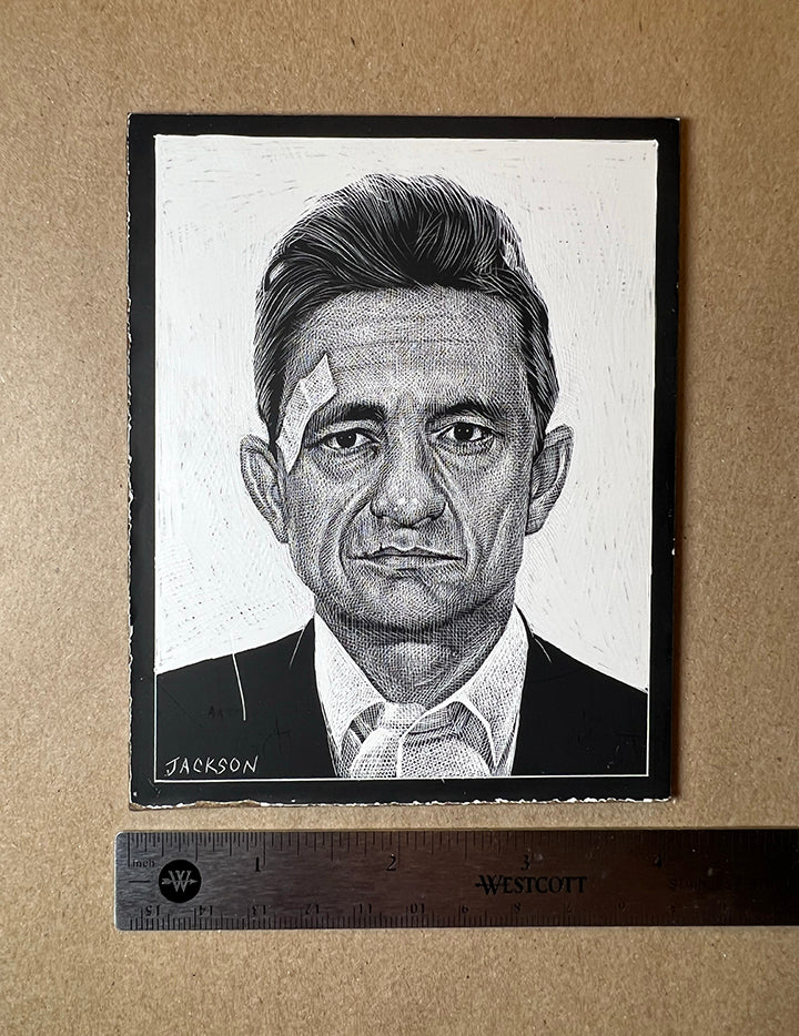 'Cash' Scratchboard original drawing 4 x 5"