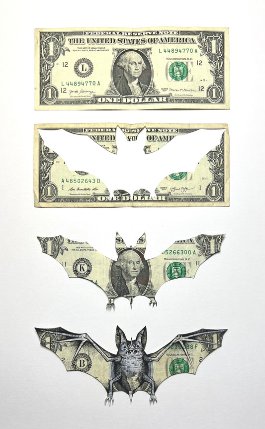 'Little Blood Suckers' - original dollar bill art pieces.