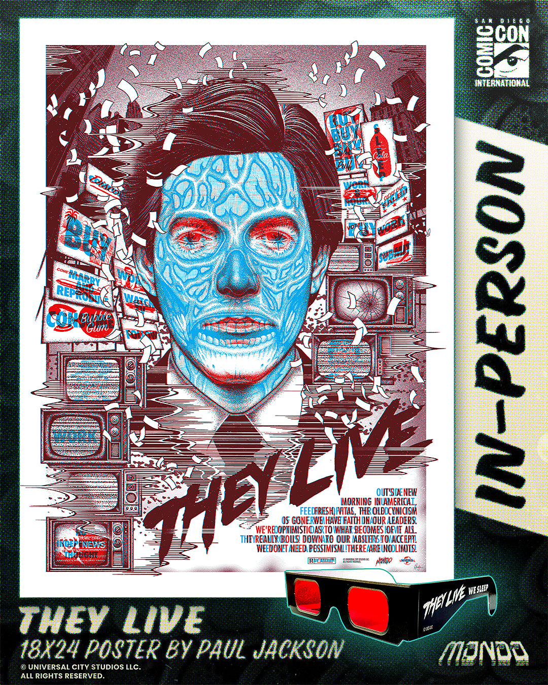 THEY LIVE screenprint (with glasses) + handembellished.