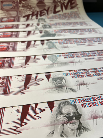 THEY LIVE screenprint (with glasses) + handembellished.