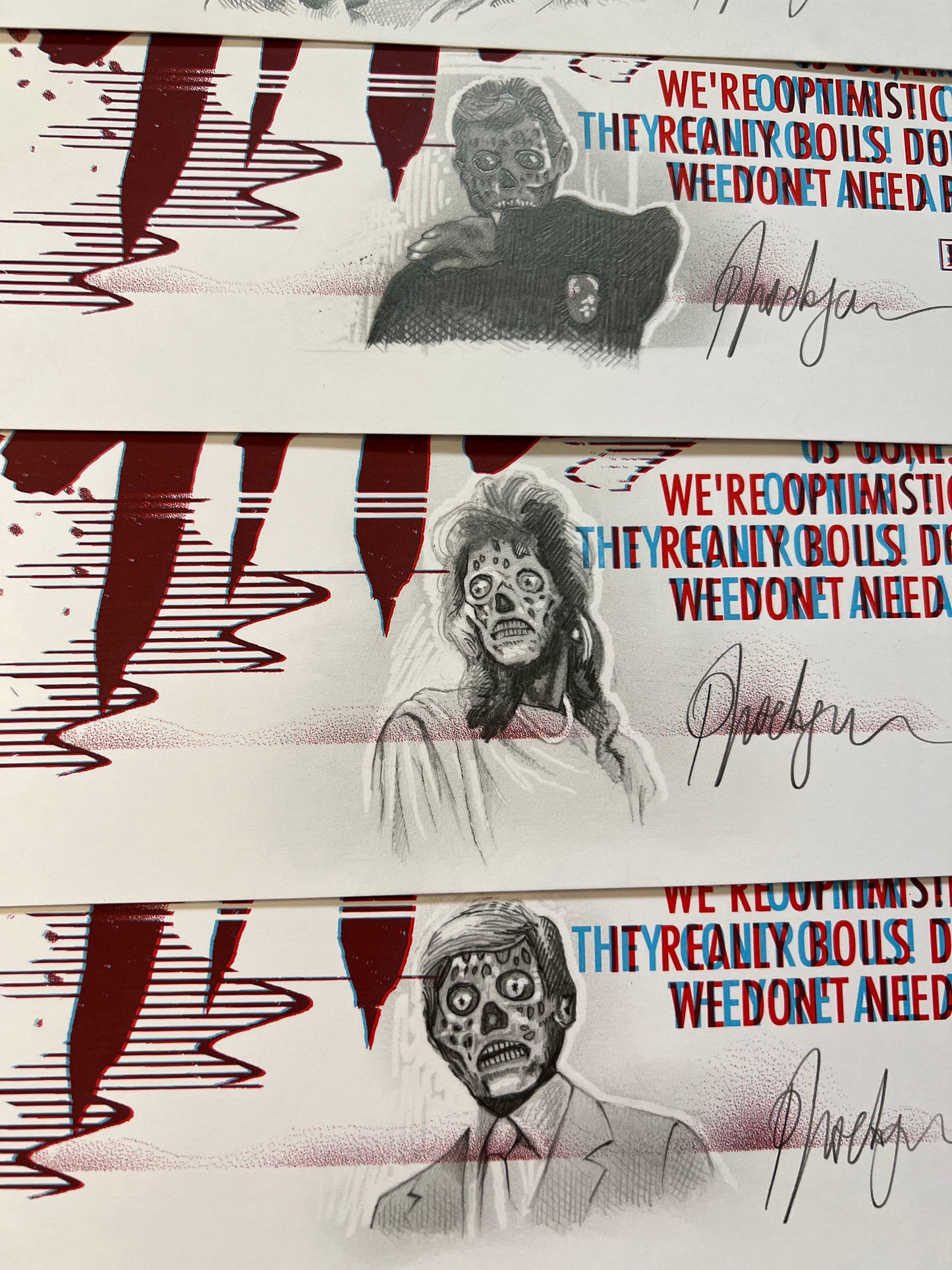THEY LIVE screenprint (with glasses) + handembellished.
