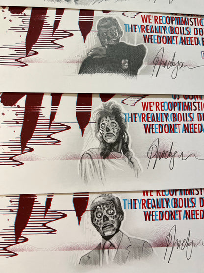 THEY LIVE screenprint (with glasses) + handembellished.