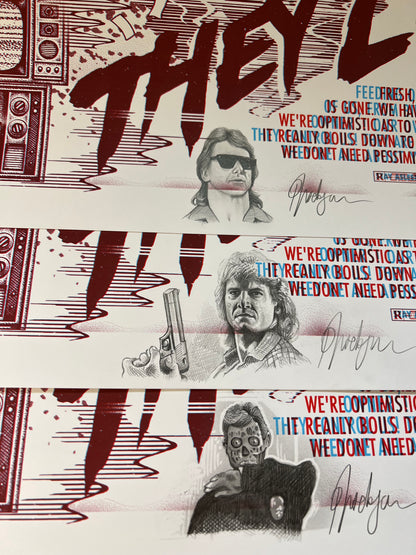 THEY LIVE screenprint (with glasses) + handembellished.